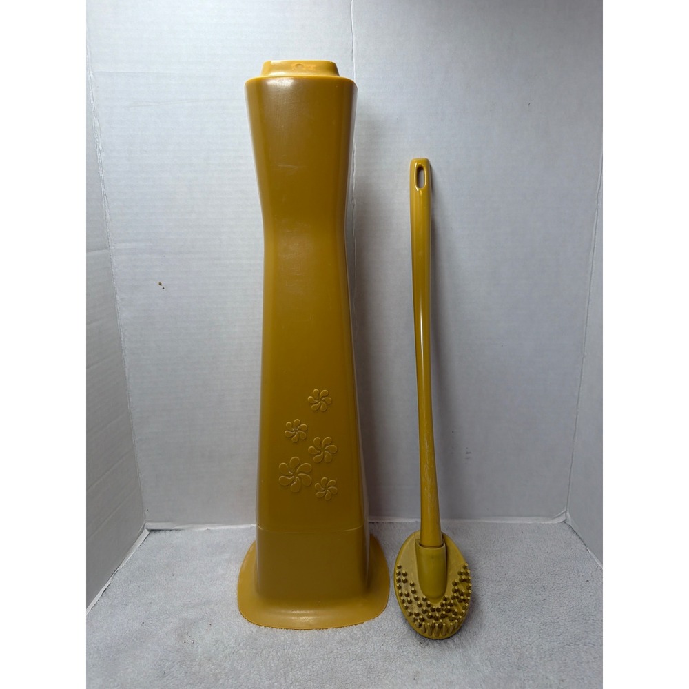 Rare VTG MCM 70s Rubbermaid Party Plan Toilet Brush Holder Set‎ Harvest Gold